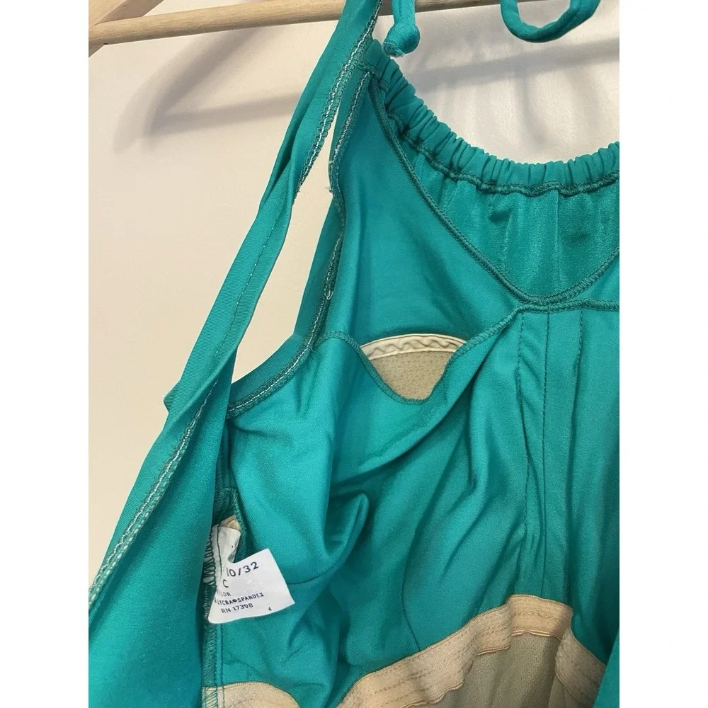 Vtg Perfection Fit By Roxanne Swimsuit Size 10/32 C Cup Green Halter Backless